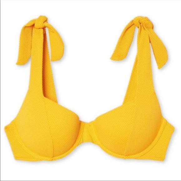 NWOT Shade & Shore Light Lift Shoulder Tie Textured Bikini Top YELLOW - SIZE 34C - Picture 6 of 8